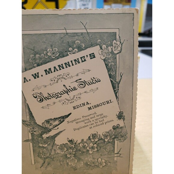 Antique Cabinet Card Baby Infant Photo c1880s Dentinel Manning's Studio Edina MO - Picture 8 of 12